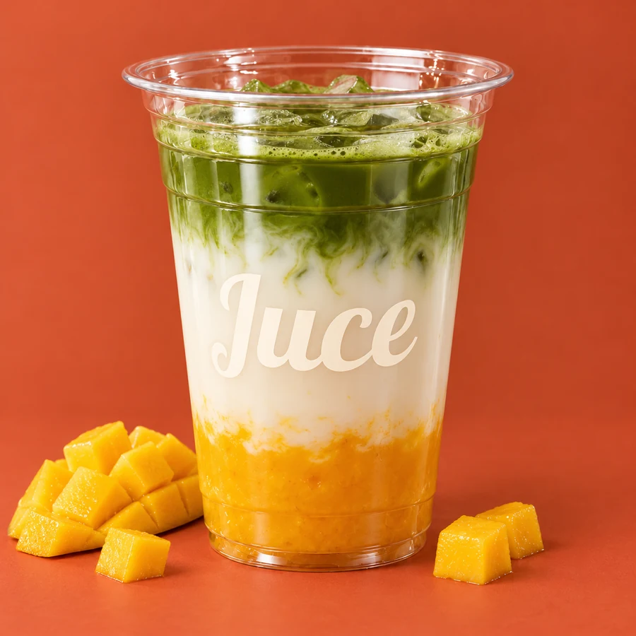Mango matcha Juce, purée de mangue, lait et matcha