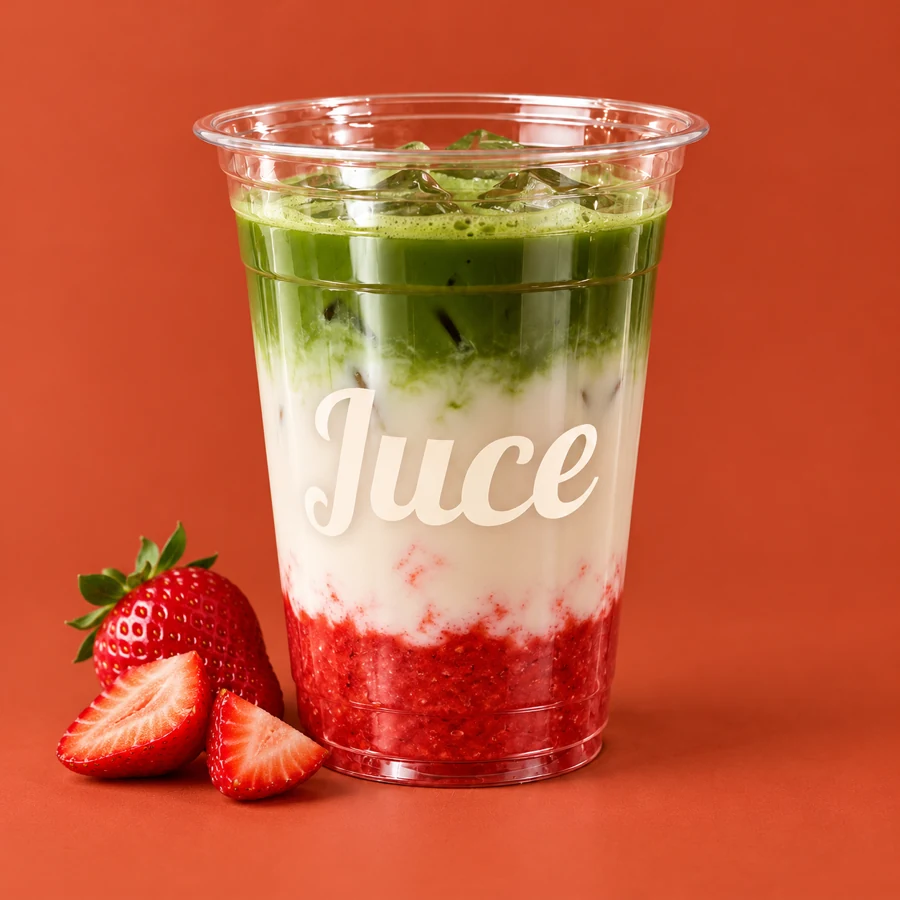Strawberry matcha dans son contenant Juce